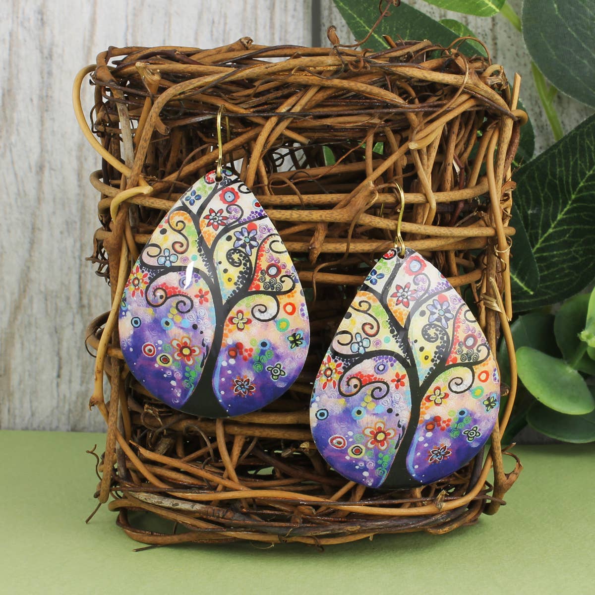 Whimsical Tree of Life Teardrop Earrings Rainbow Hues Fitkitty Culture Athleisure Wear, Yoga Wear & Women's Clothing