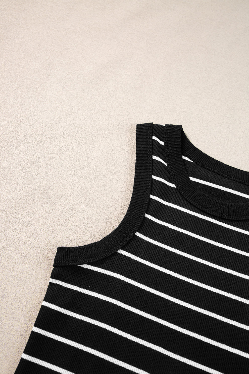 Chic black striped ribbed knit mini tank dress