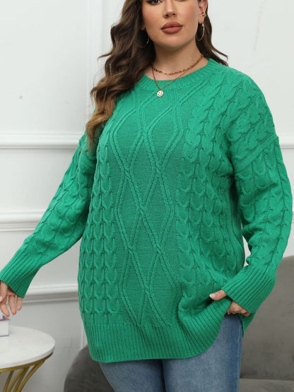 Cozy Plus Size Cable-Knit Long Sleeve Sweater