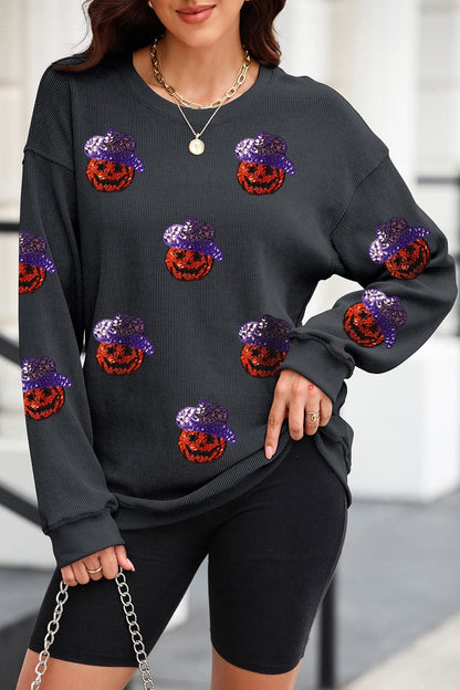 Sparkling Halloween Pumpkin Long Sleeve Sweatshirt