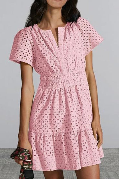 Sheer eyelet mini dress with sleeves