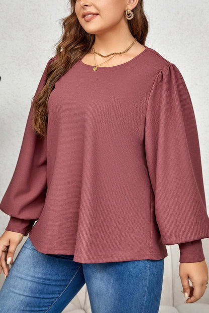 Plus Size Round Neck Puff Sleeve Top.