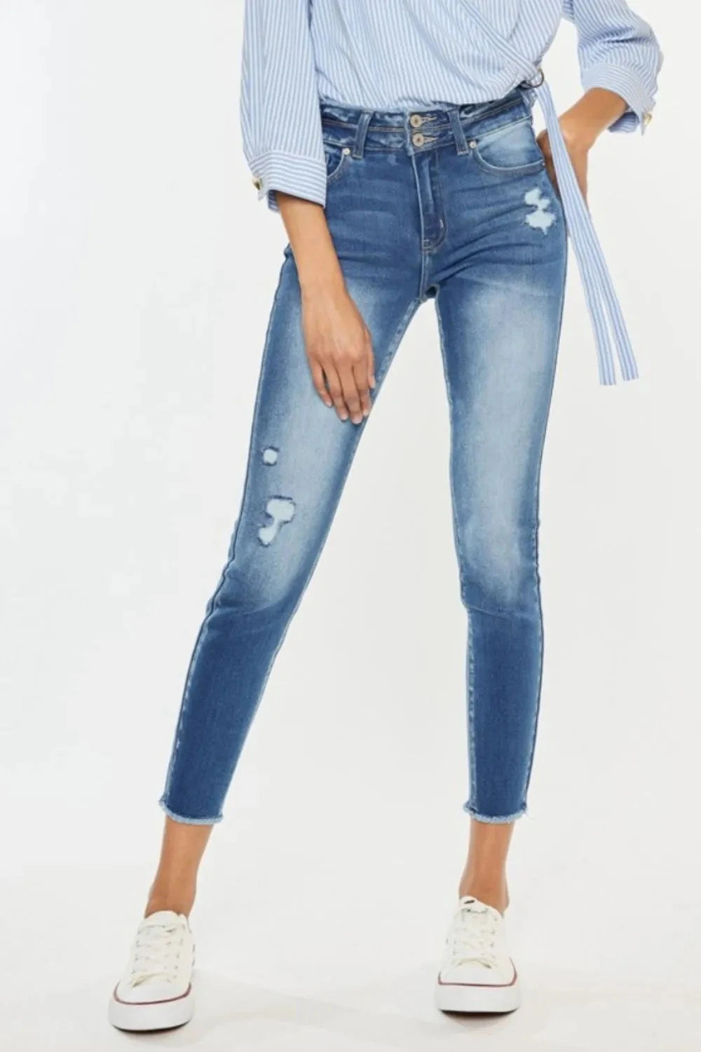 Kancan Distressed Raw Hem High Waist Jeans Coco’s Tee Boutique