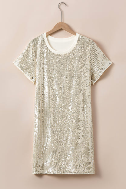 Glamorous light pink plus-size sequin T-shirt dress with short sleeves