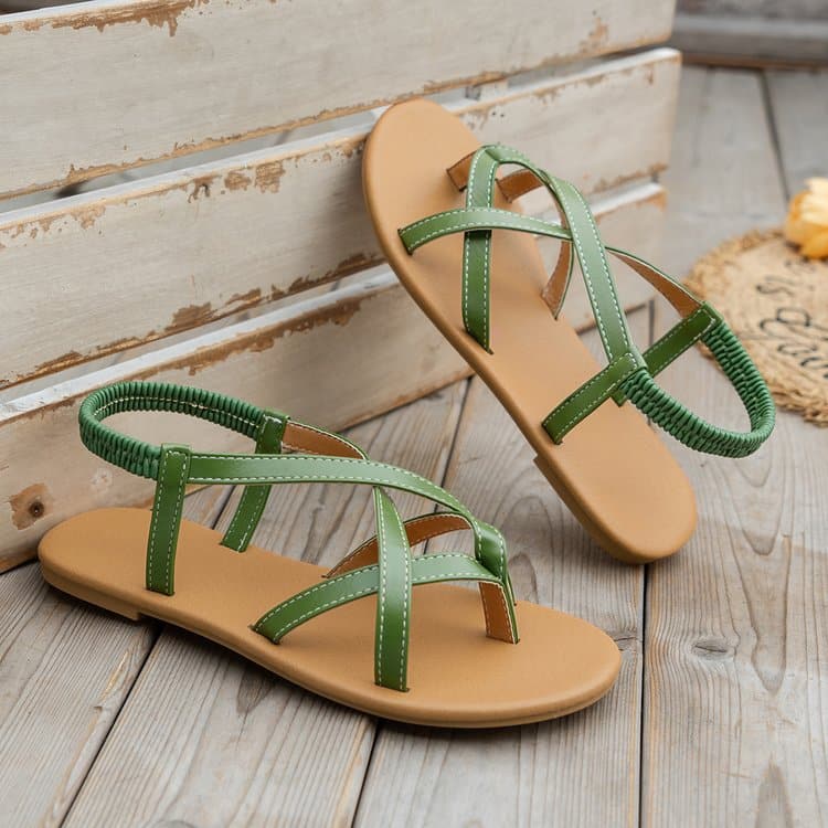 PU Leather Crisscross Flat Sandals.