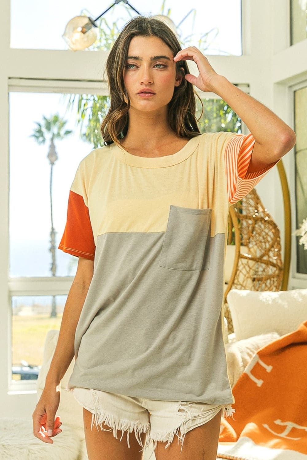 BiBi Color Block Short Sleeve T-Shirt.