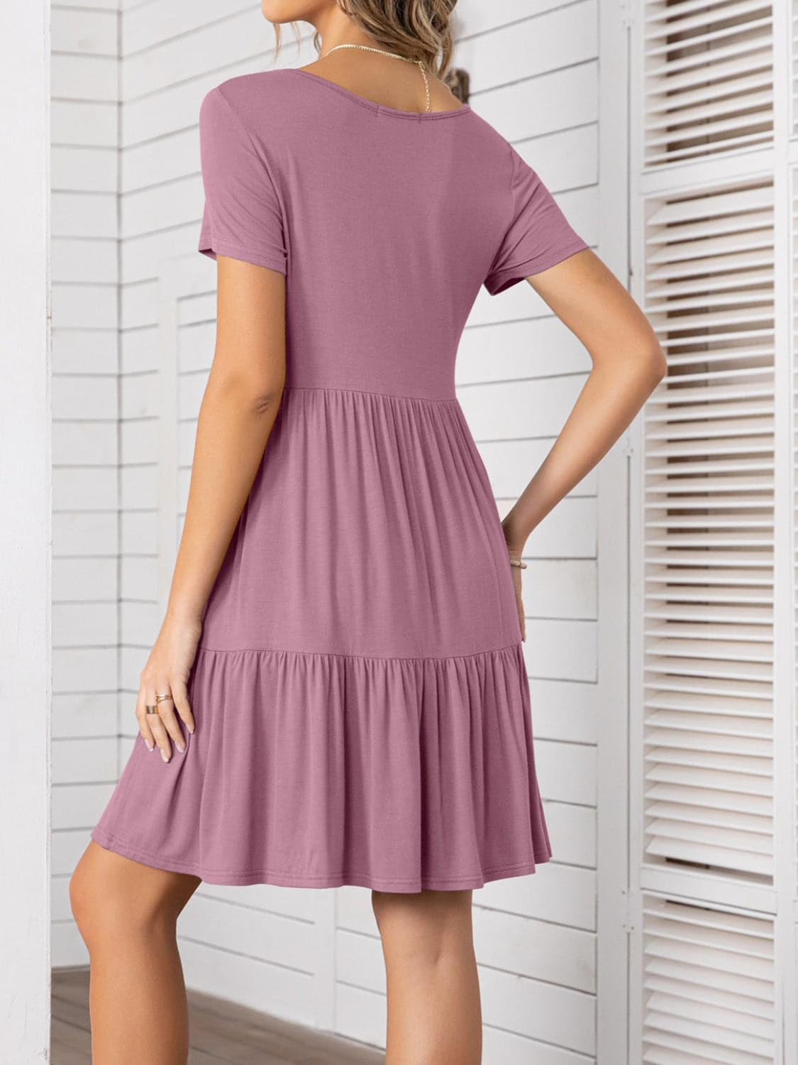 Round Neck Short Sleeve Mini Tee Dress.