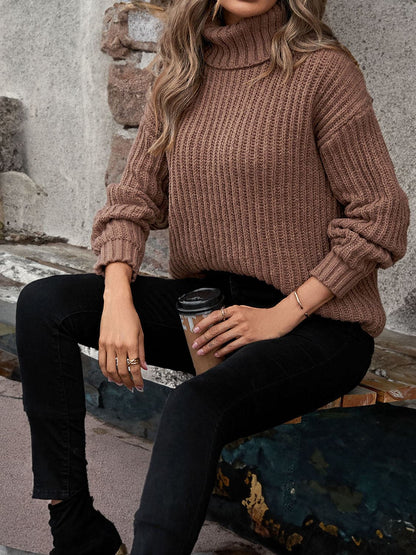 Turtleneck Dropped Shoulder  Pullover Sweater.