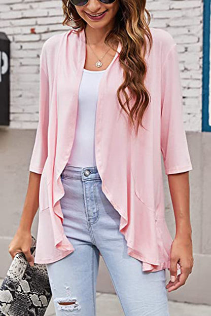 Open Front Three-Quarter Sleeve Cardigan.