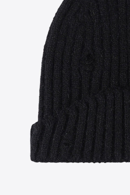 Distressed Rib-Knit Beanie.