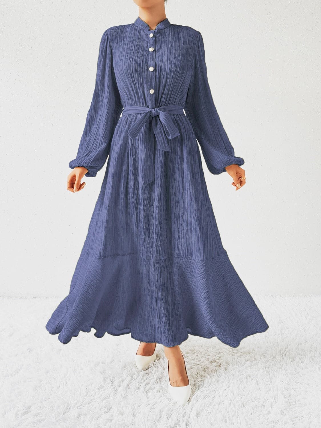 Tie Waist Long Sleeve Dress.