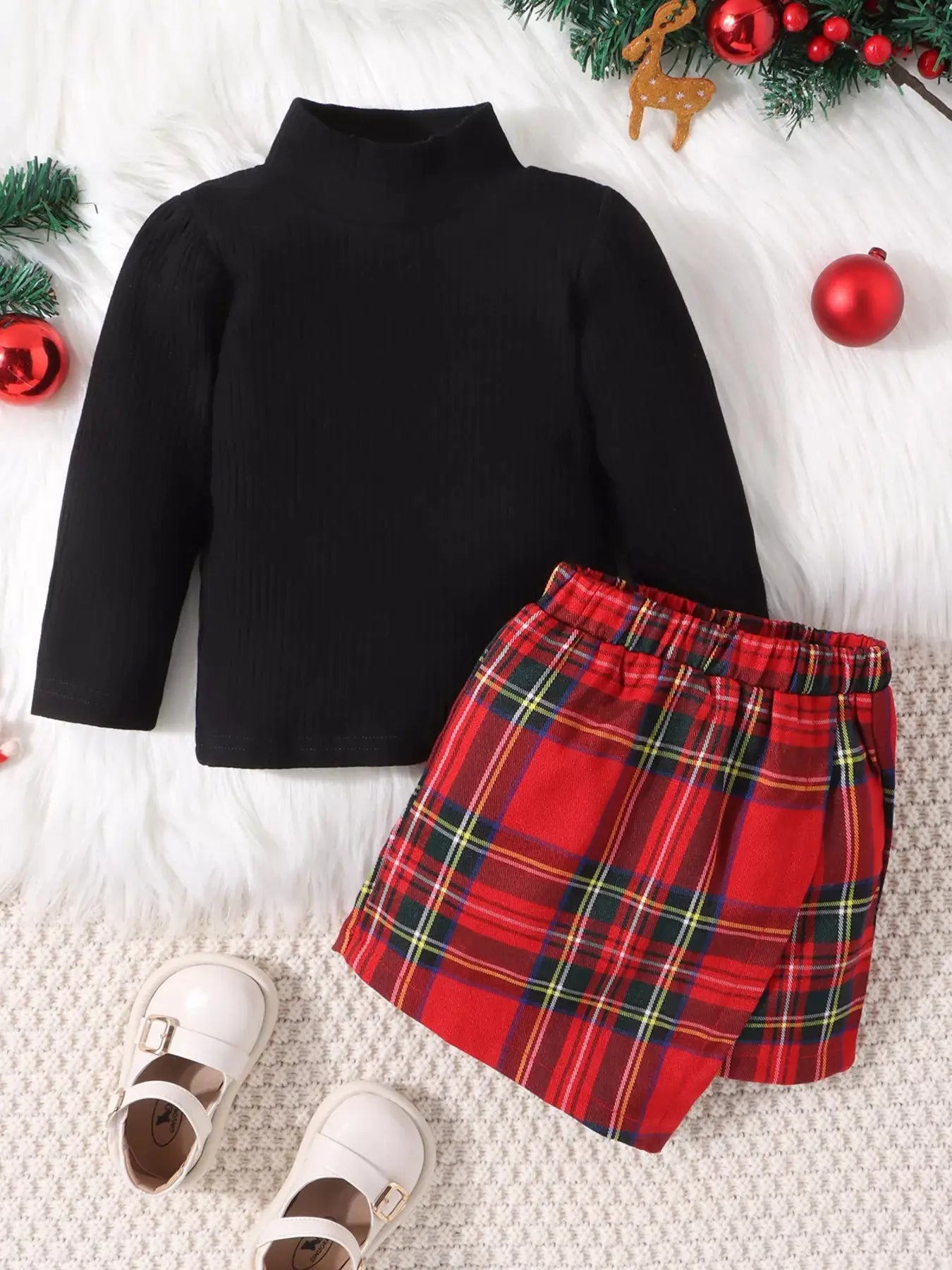 Children's Ribbed Knit Top & Plaid Skirt Set Simply Love