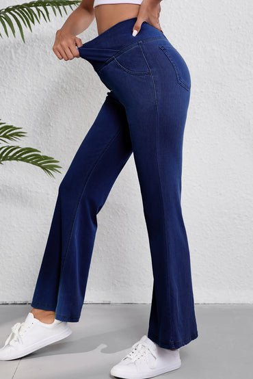 Dusk blue flare jeans with crossed waist