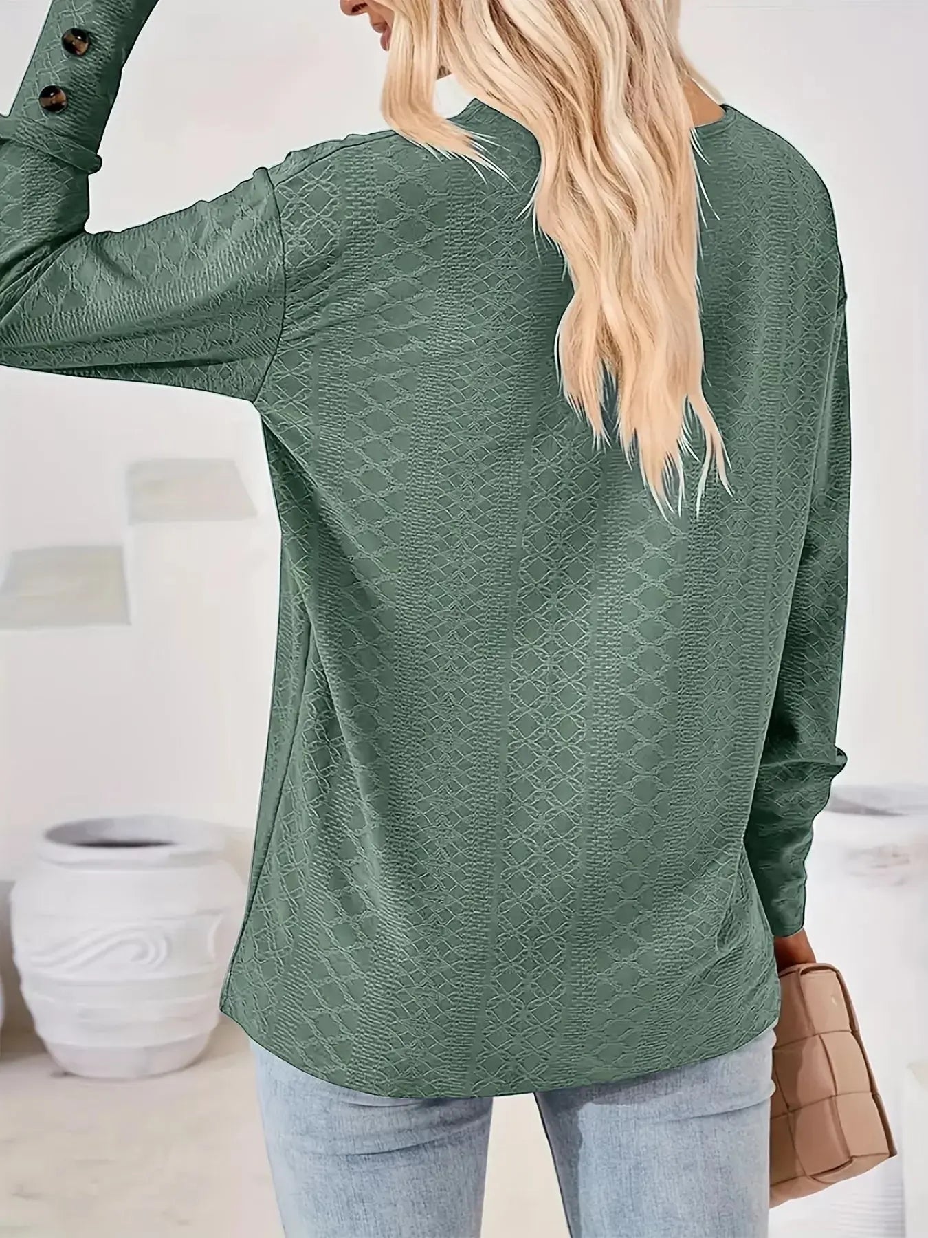 Plus Size V-Neck Textured Long Sleeve T-Shirt Simply Love