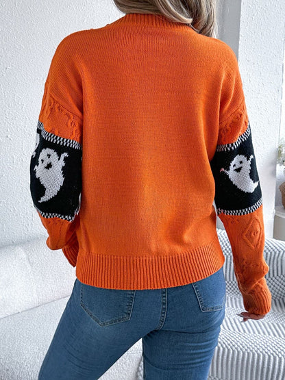 Cozy ghost long sleeve sweater with round neck