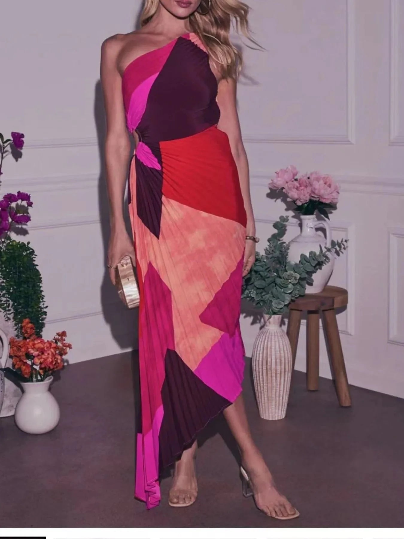 Single Shoulder Floral Pleated Dress Coco’s Tee Boutique