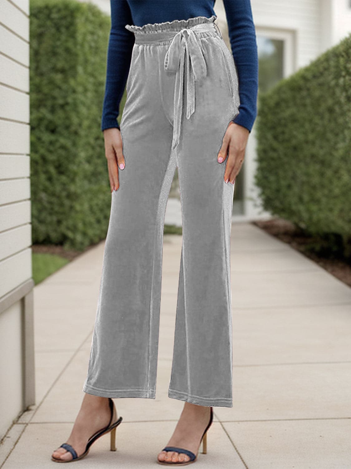 Full Size Tied High Waist Bootcut Pants.