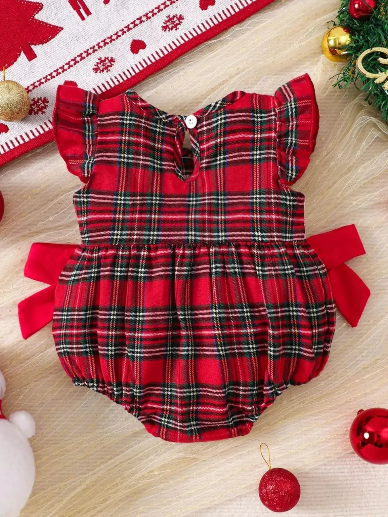 Children's Christmas Plaid Ruffle Sleeve One-Piece Simply Love