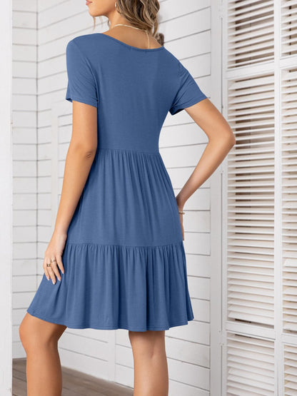 Round Neck Short Sleeve Mini Tee Dress.