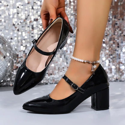 Glam Point Toe Block Heel Pumps