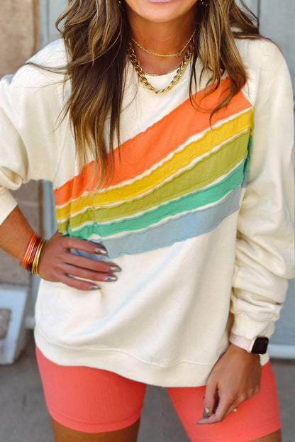 Vibrant plus size white rainbow raglan sweatshirt for stylish comfort