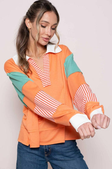 Hailey & Co Color Block Top with Striped Panel.