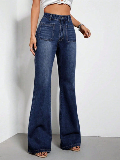 Bootcut-Jeans mit hoher Taille und Taschen