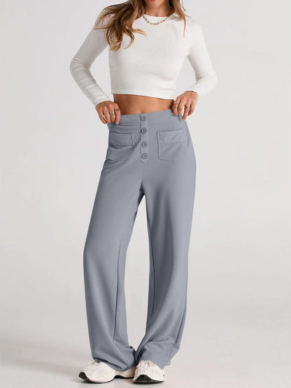 High Rise Wide Leg Trousers with Pockets