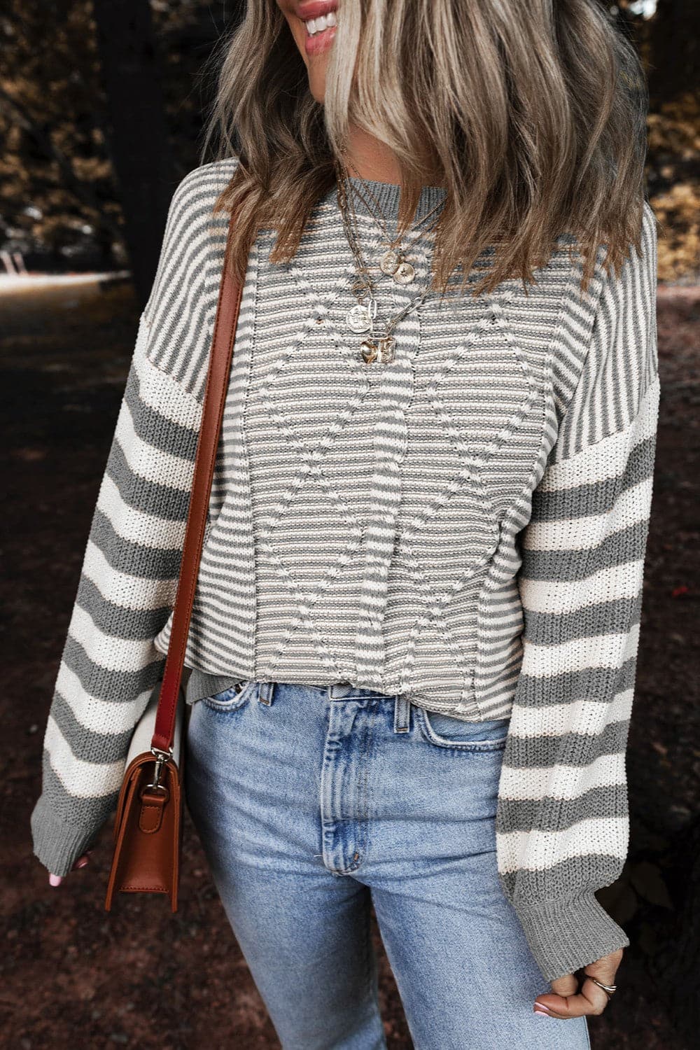 Striped Round Neck Long Sleeve Sweater.