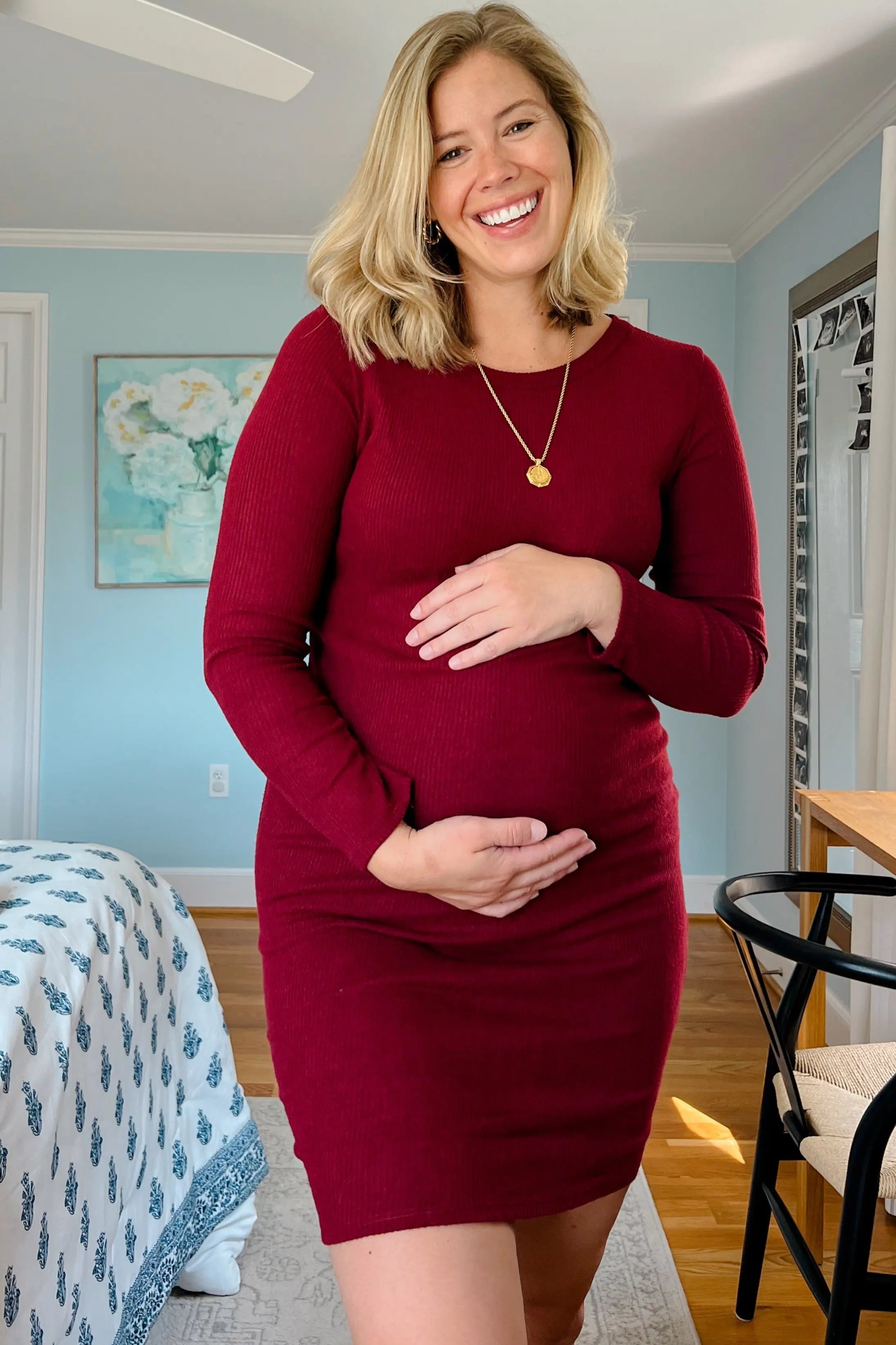 Burgundy Knit Long Sleeve Maternity Sweater Dress For Pregnancy PinkBlush