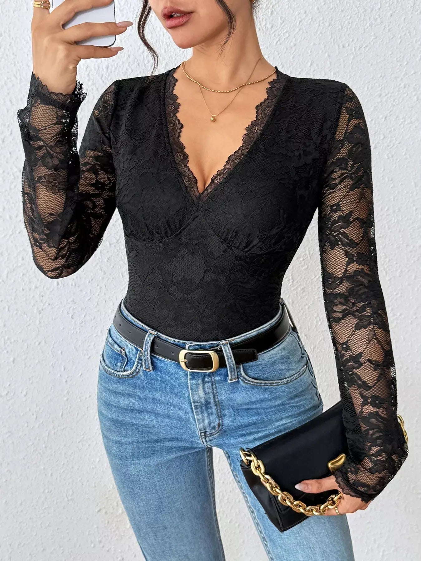 Lace Long Sleeve Bodysuit Simply Love