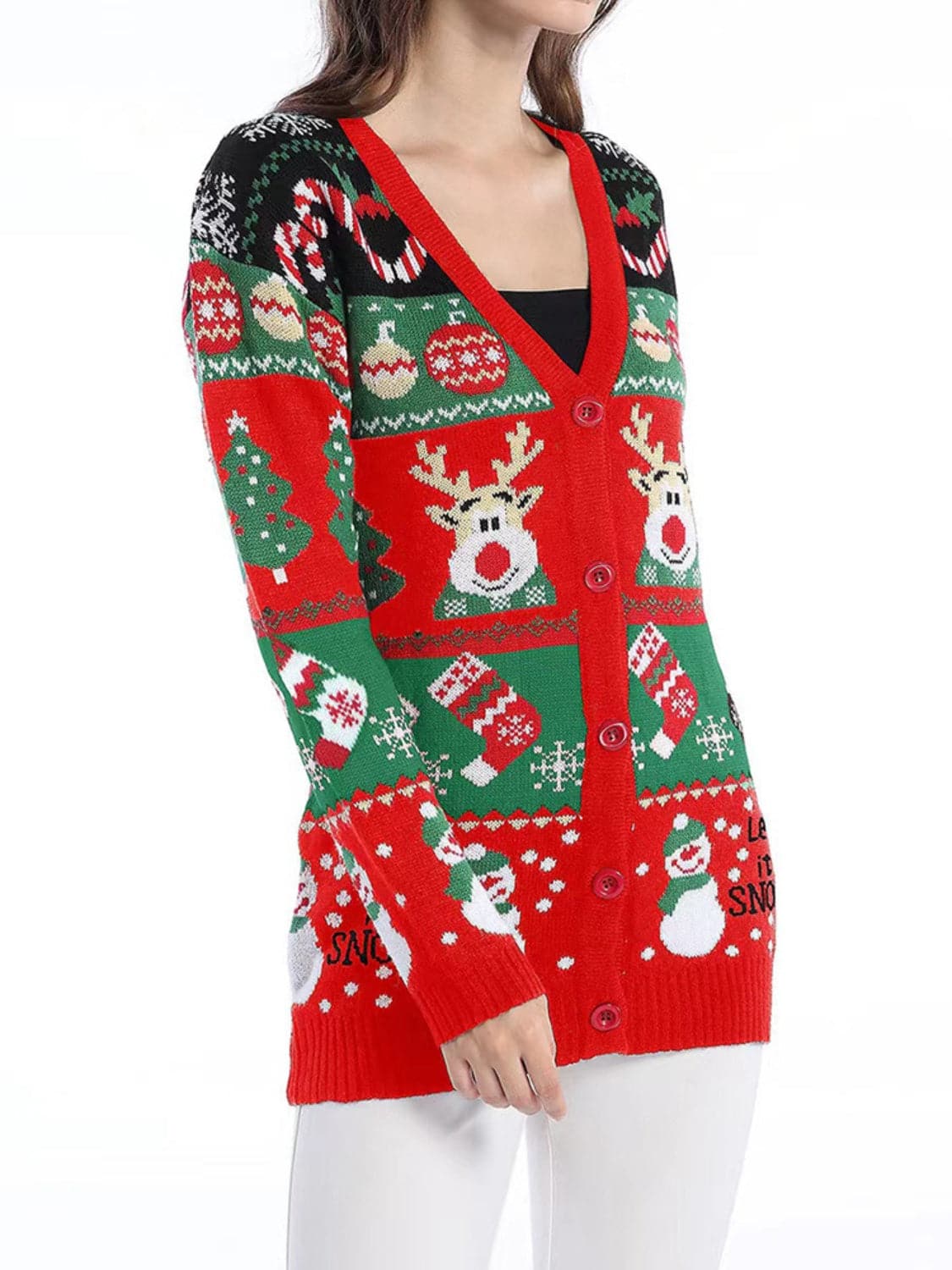 Reindeer Button Up Long Sleeve Cardigan.