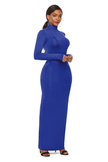 Mock Neck Long Sleeve Maxi Slim Dress.