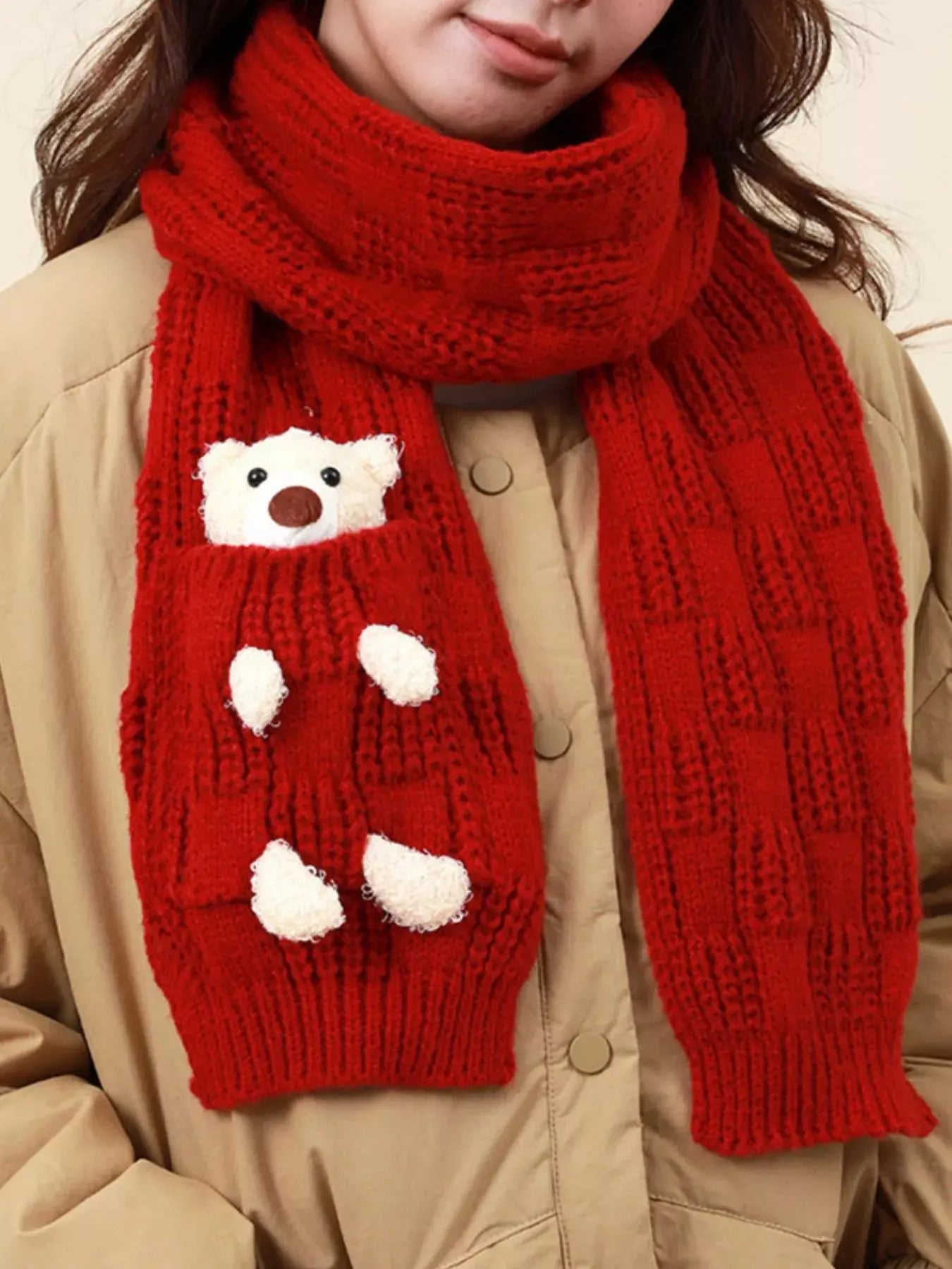 Christmas Cute Bear Pocket Knitted Scarf Simply Love