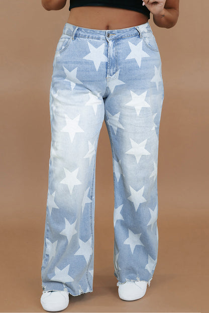 Beau Blue High Waist Plus Size Jeans with Star Motif