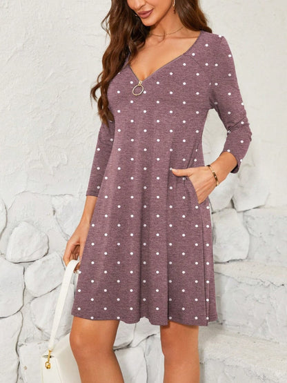 Polka Dot Quarter Zip Long Sleeve Dress.