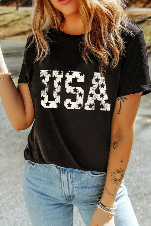 USA Round Neck Short Sleeve T-Shirt Simply Love