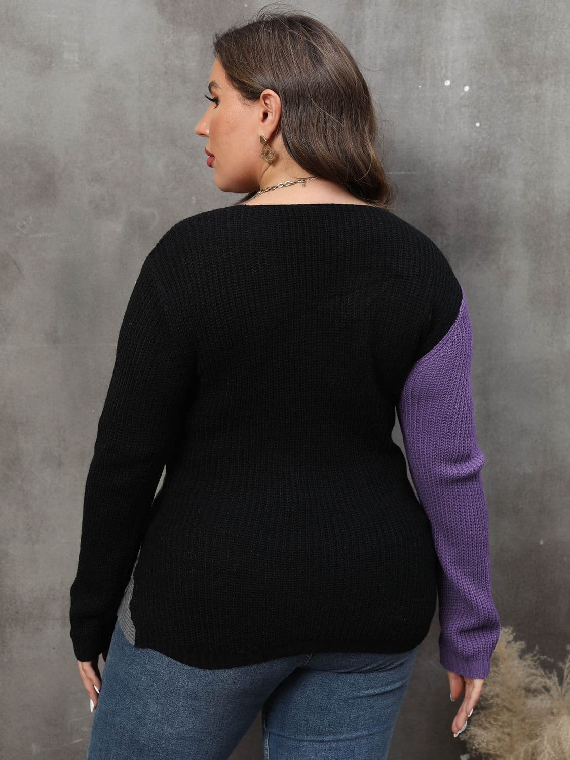 Plus Size Two-Tone Surplice Neck Sweater.