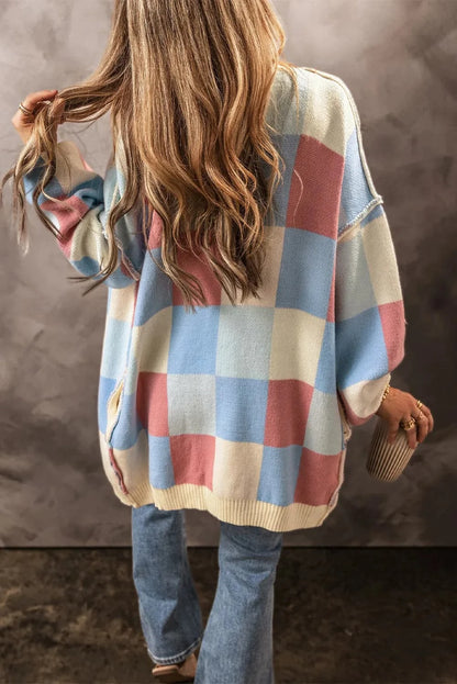 Chic Color Block Long Sleeve Cardigan with Open Front Design