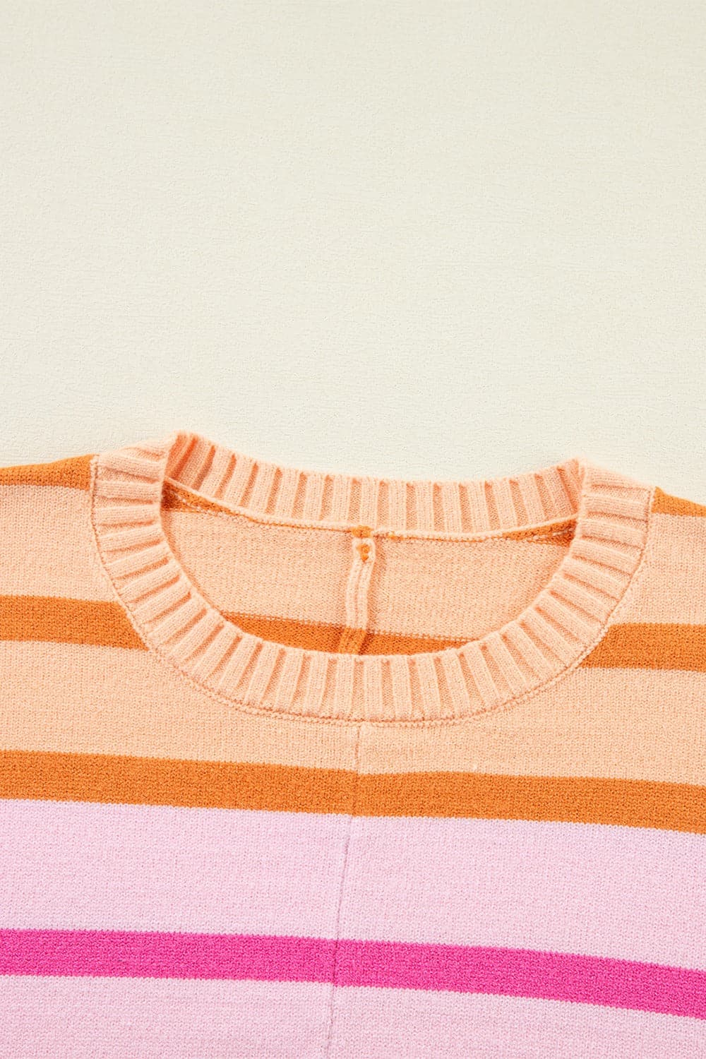 Contrast Striped Round Neck Long Sleeve Knit Top.