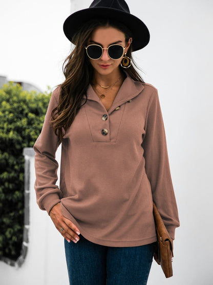 Chic half button long sleeve top