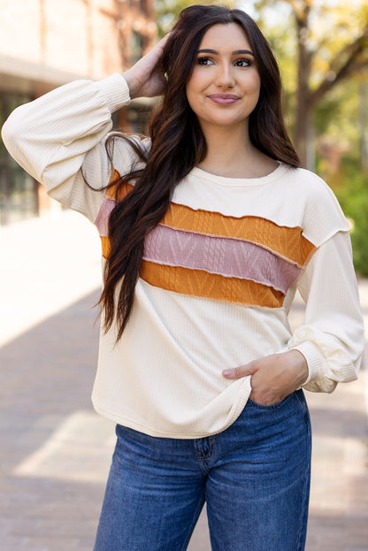 White knit drop sleeve top