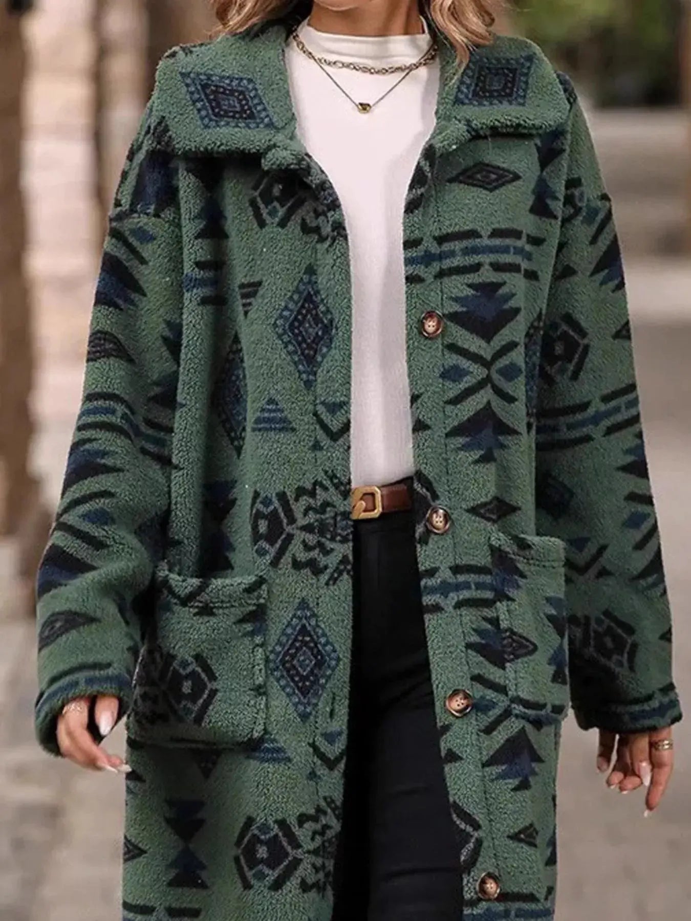 Geometric Button Up Longline Coat Simply Love