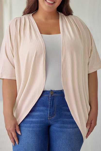 Apricot shimmer ribbed texture cardigan for plus sizes