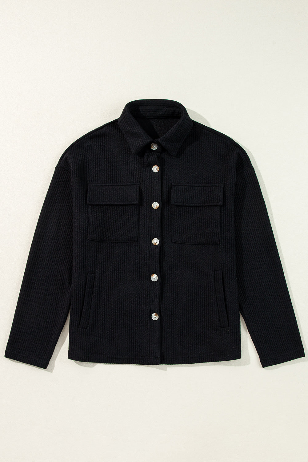 Chic black corduroy shacket with pockets