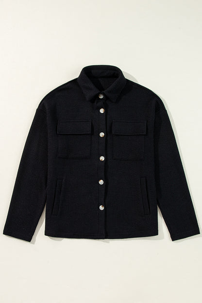 Chic black corduroy shacket with pockets