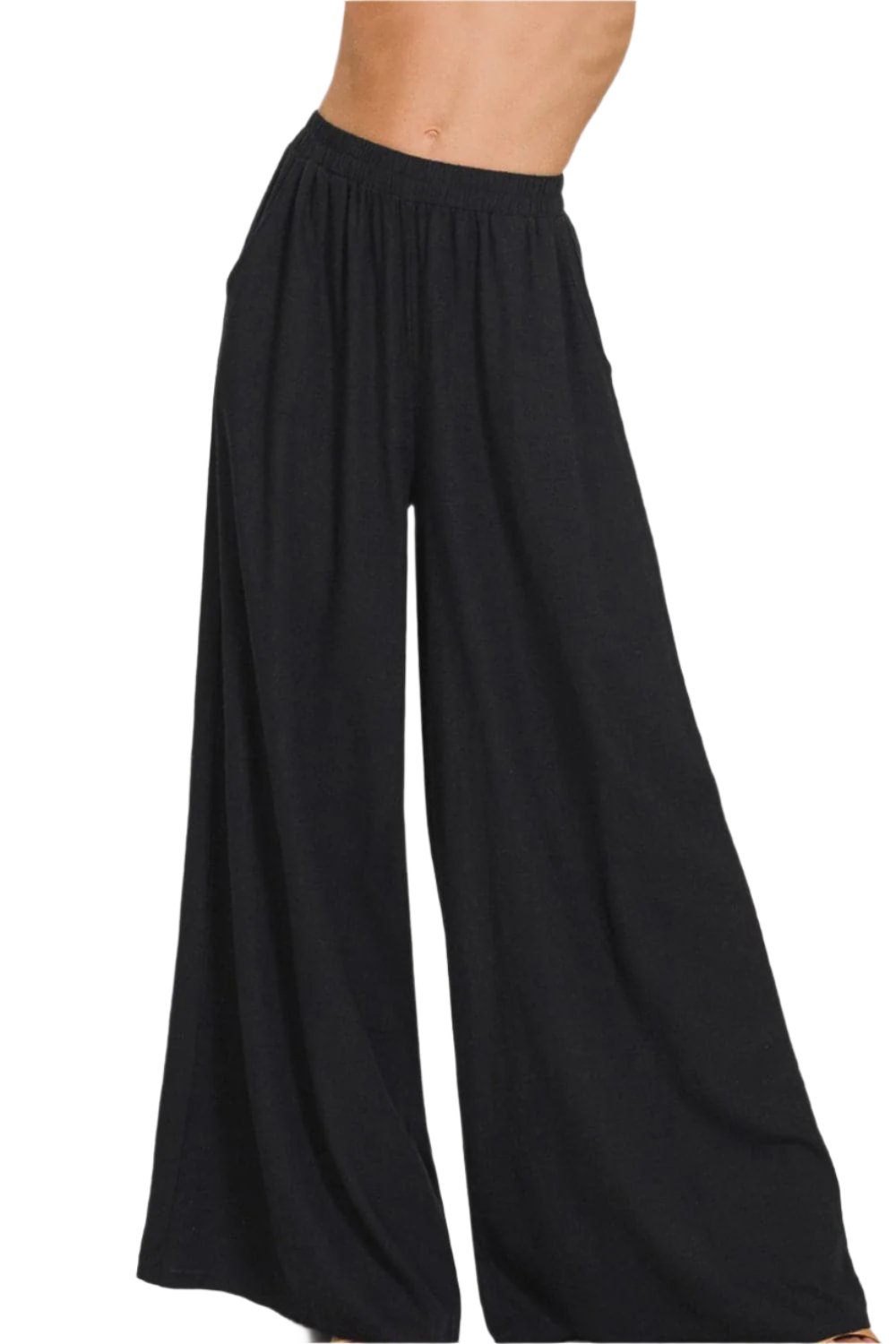 Zenana Pleated Linen Blend Wide Leg Pants.