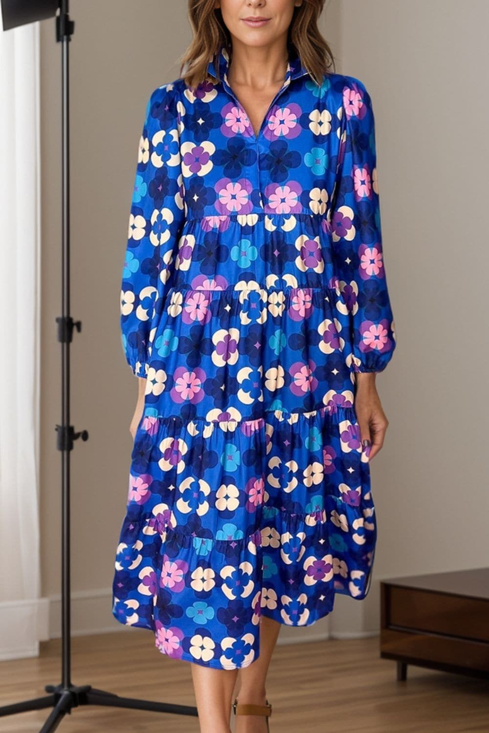 Chic Printed Midi Dress - Long Sleeve for Effortless Elegance