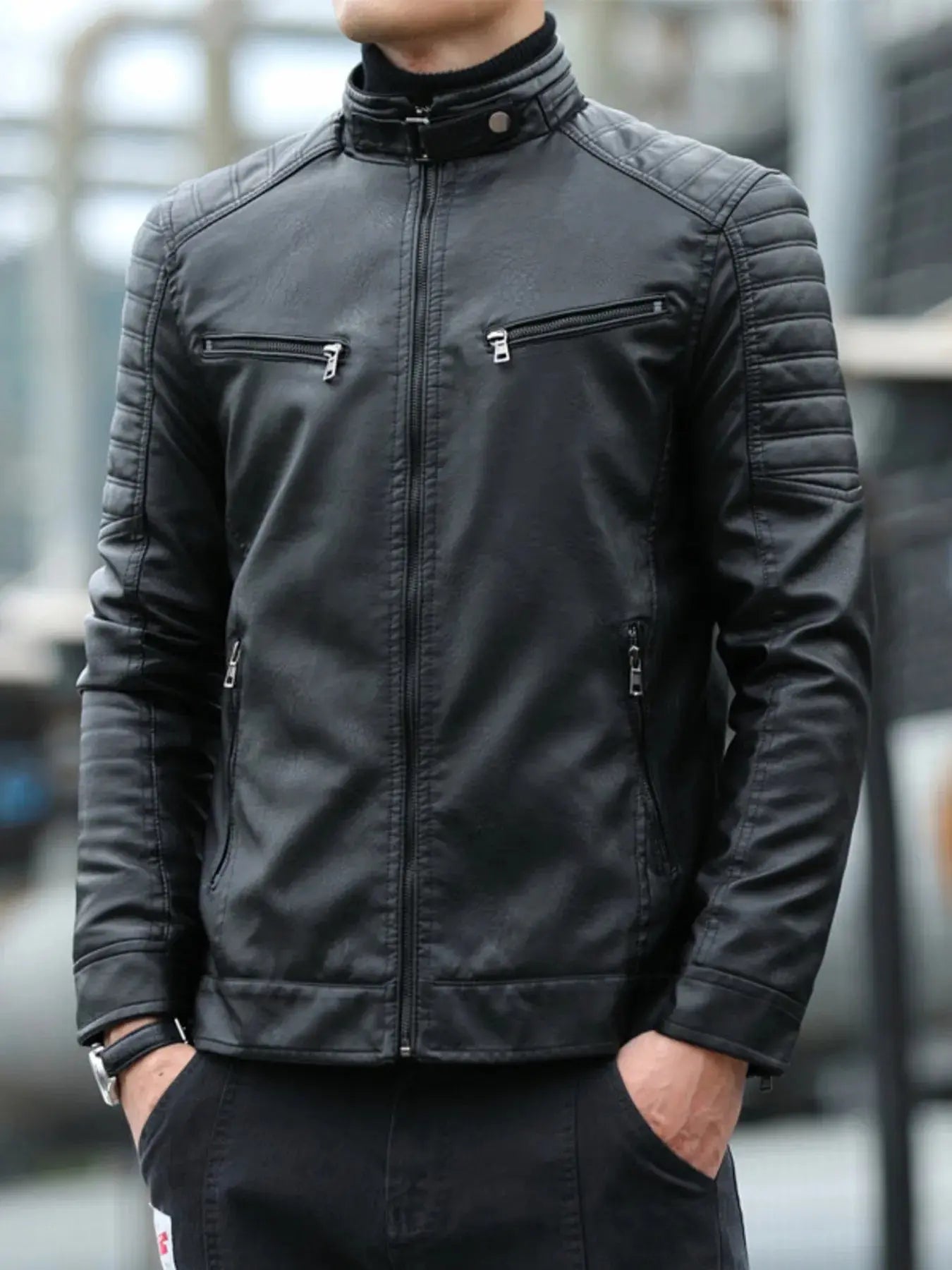 Men's Plus Size Slim Fit Faux Leather Motorcycle Jacket Simply Love