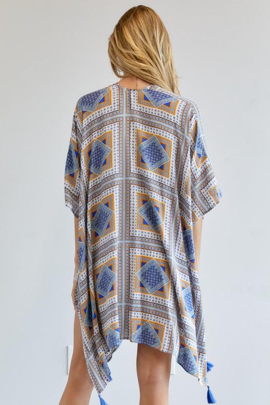 Loose printed kimono - short sleeve